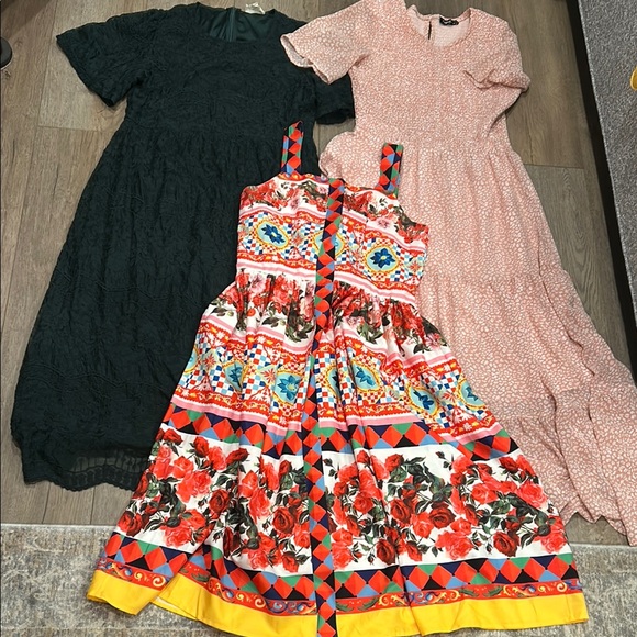 orange creek Dresses & Skirts - Lot of 3 Dresses-Orange Creek, Pink Leopard, Green Lace, Colorful Summer Size M